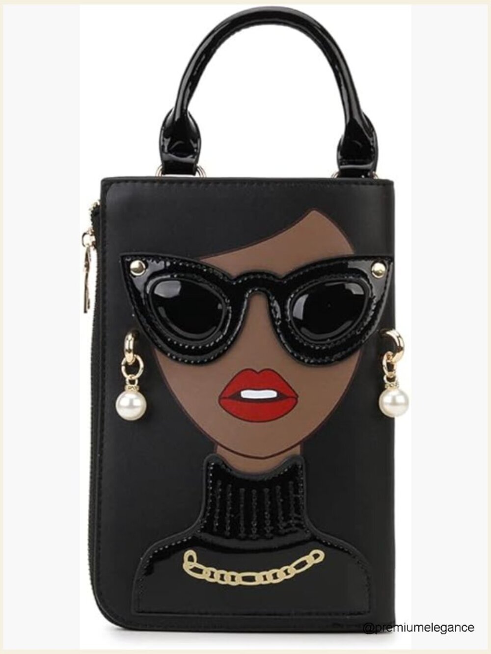Novelty Lady Face Satchel Handbag PU Leather Top Handle Crossbody Clutch
